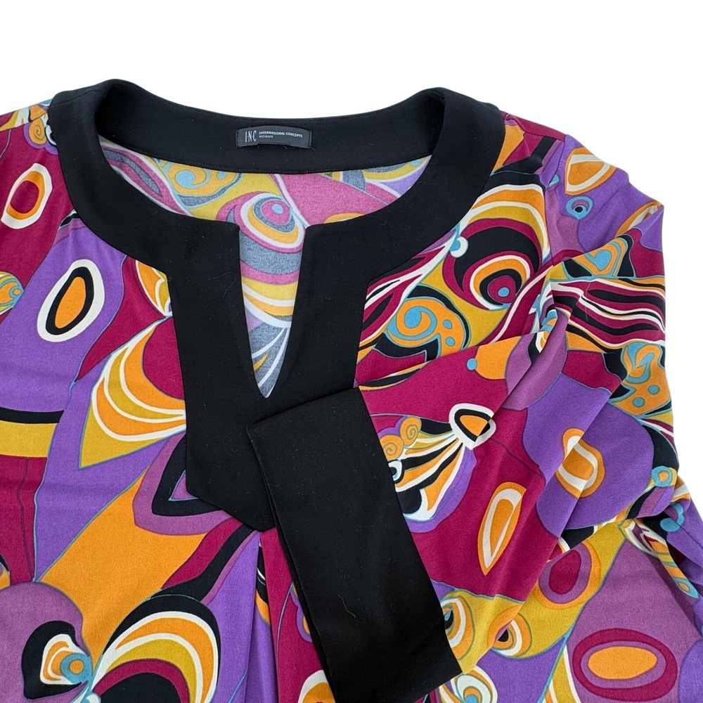 INC International Concepts‎ Woman Abstract Print Tunic Top Split Neck Multicolor